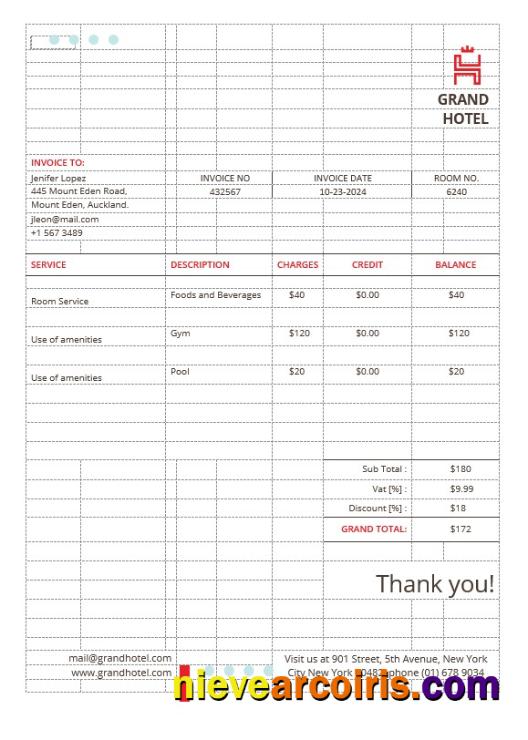 Grand Hotel Invoice